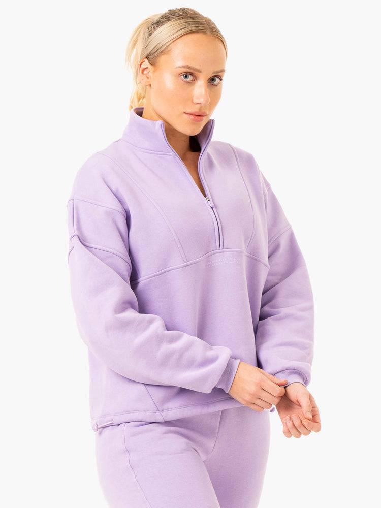 Bluzy Z Kapturem Damskie Ryderwear Women Hoodie Sideline Half Zip Jumper Fioletowe | PL2451TV