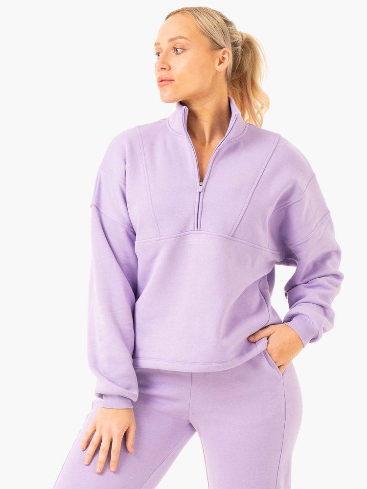 Bluzy Z Kapturem Damskie Ryderwear Women Hoodie Sideline Half Zip Jumper Fioletowe | PL2451TV