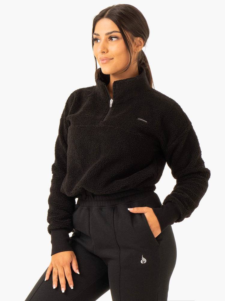 Bluzy Z Kapturem Damskie Ryderwear Women Hoodie Off Duty Teddy Half Zip Czarne | PL2453EX