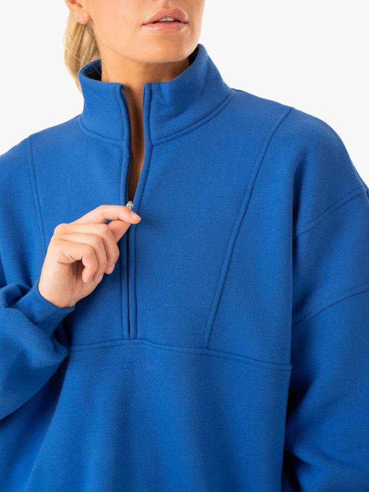 Bluzy Z Kapturem Damskie Ryderwear Women Hoodie Sideline Half Zip Jumper Jasny Niebieskie | PL2459VD