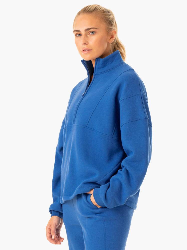 Bluzy Z Kapturem Damskie Ryderwear Women Hoodie Sideline Half Zip Jumper Jasny Niebieskie | PL2459VD