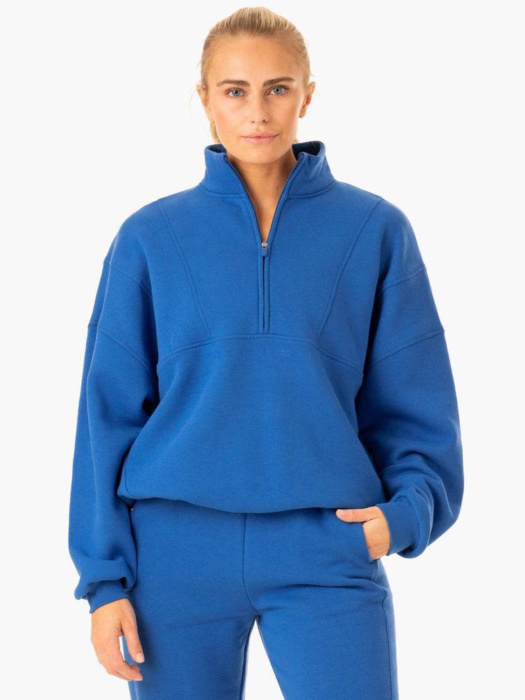 Bluzy Z Kapturem Damskie Ryderwear Women Hoodie Sideline Half Zip Jumper Jasny Niebieskie | PL2459VD