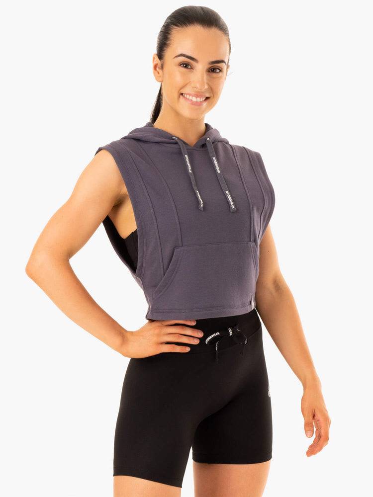 Bluzy Z Kapturem Damskie Ryderwear Women Hoodie Replay Bez Rękawów Szare | PL2462ZG