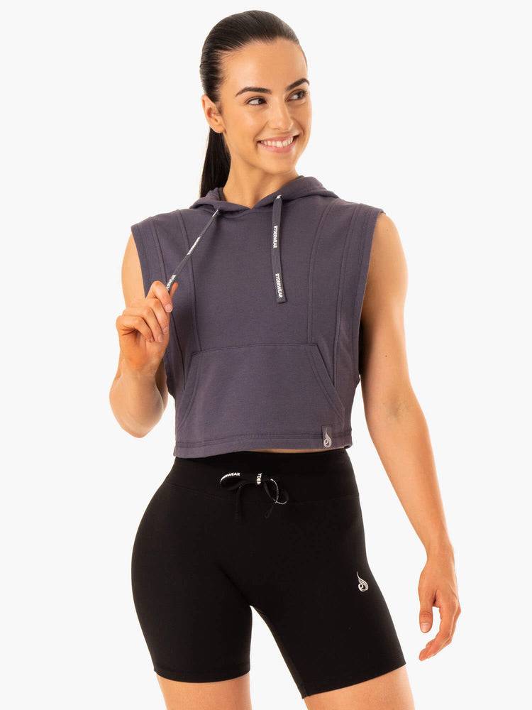 Bluzy Z Kapturem Damskie Ryderwear Women Hoodie Replay Bez Rękawów Szare | PL2462ZG