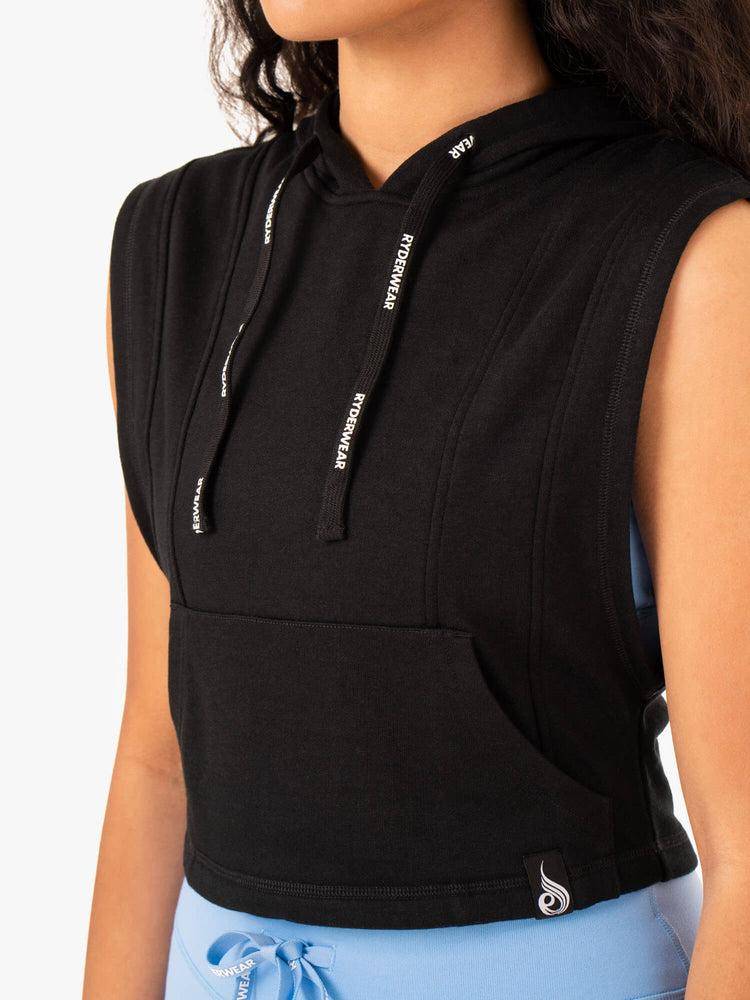 Bluzy Z Kapturem Damskie Ryderwear Women Hoodie Replay Bez Rękawów Czarne | PL2463LH