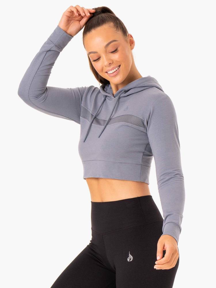 Bluzy Z Kapturem Damskie Ryderwear Women Hoodie Hybryd Fitted Szare Niebieskie | PL2466HK