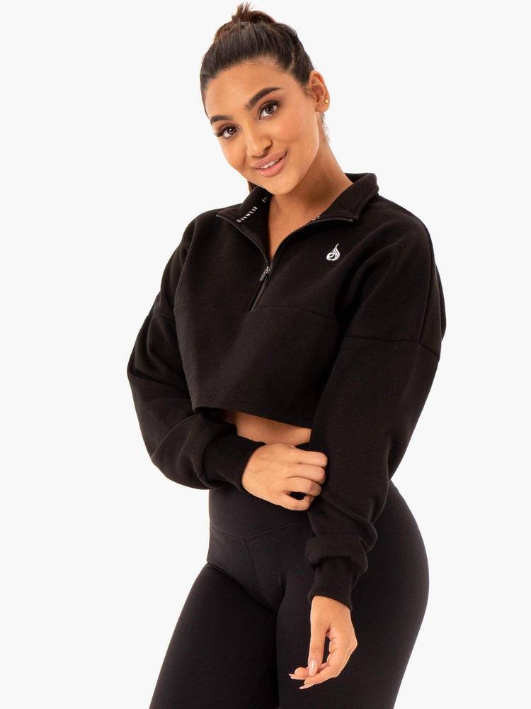 Bluzy Z Kapturem Damskie Ryderwear Women Hoodie Base Half Zip Jumper Czarne | PL2467GL