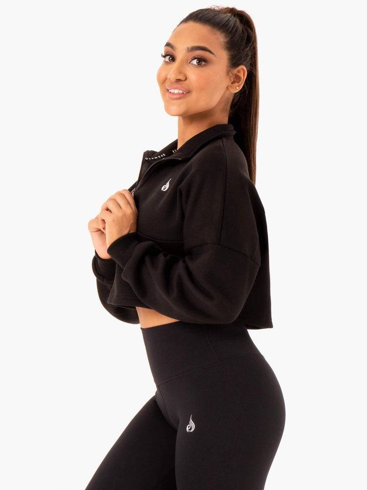 Bluzy Z Kapturem Damskie Ryderwear Women Hoodie Base Half Zip Jumper Czarne | PL2467GL