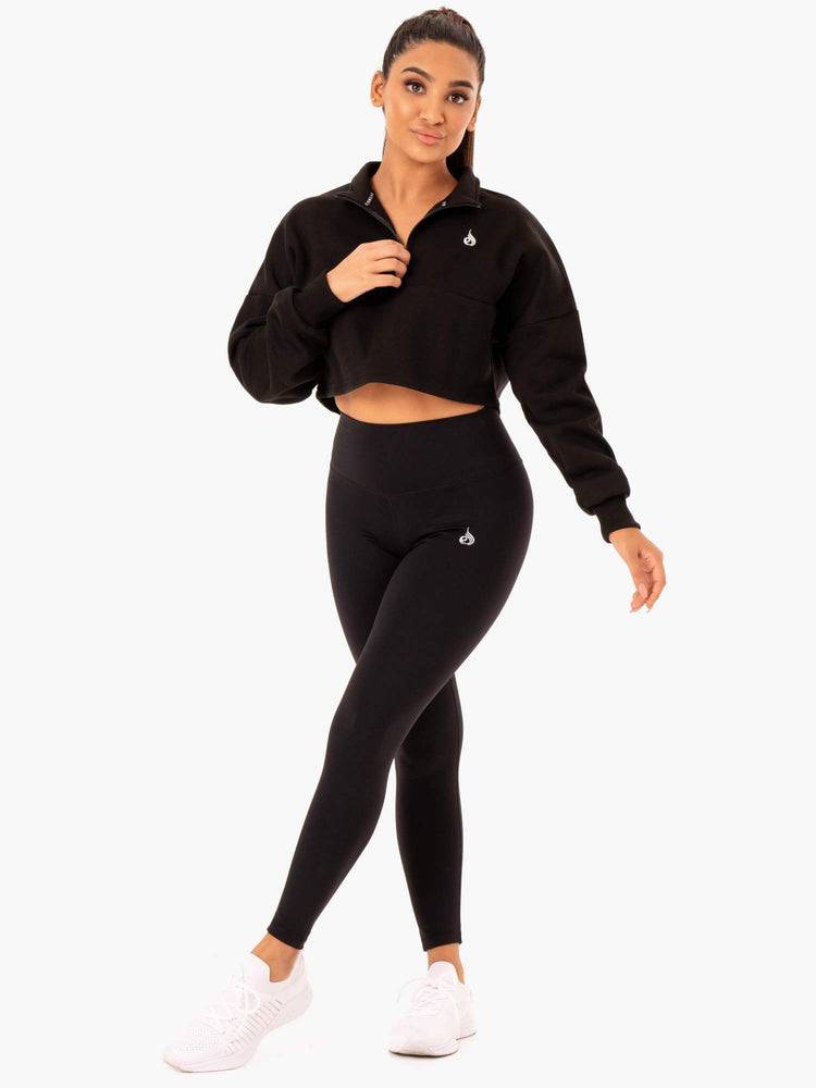 Bluzy Z Kapturem Damskie Ryderwear Women Hoodie Base Half Zip Jumper Czarne | PL2467GL