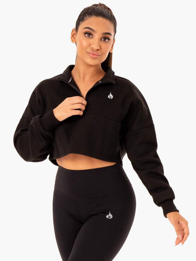 Bluzy Z Kapturem Damskie Ryderwear Women Hoodie Base Half Zip Jumper Czarne | PL2467GL