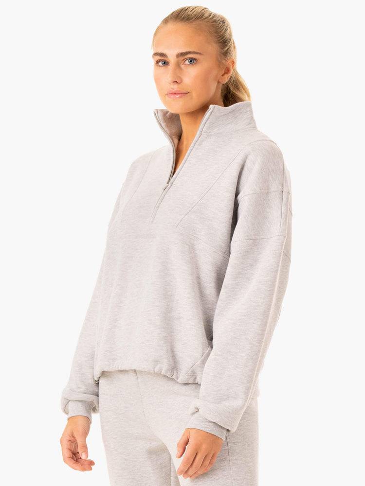 Bluzy Z Kapturem Damskie Ryderwear Women Hoodie Sideline Half Zip Jumper Szare | PL2469DN