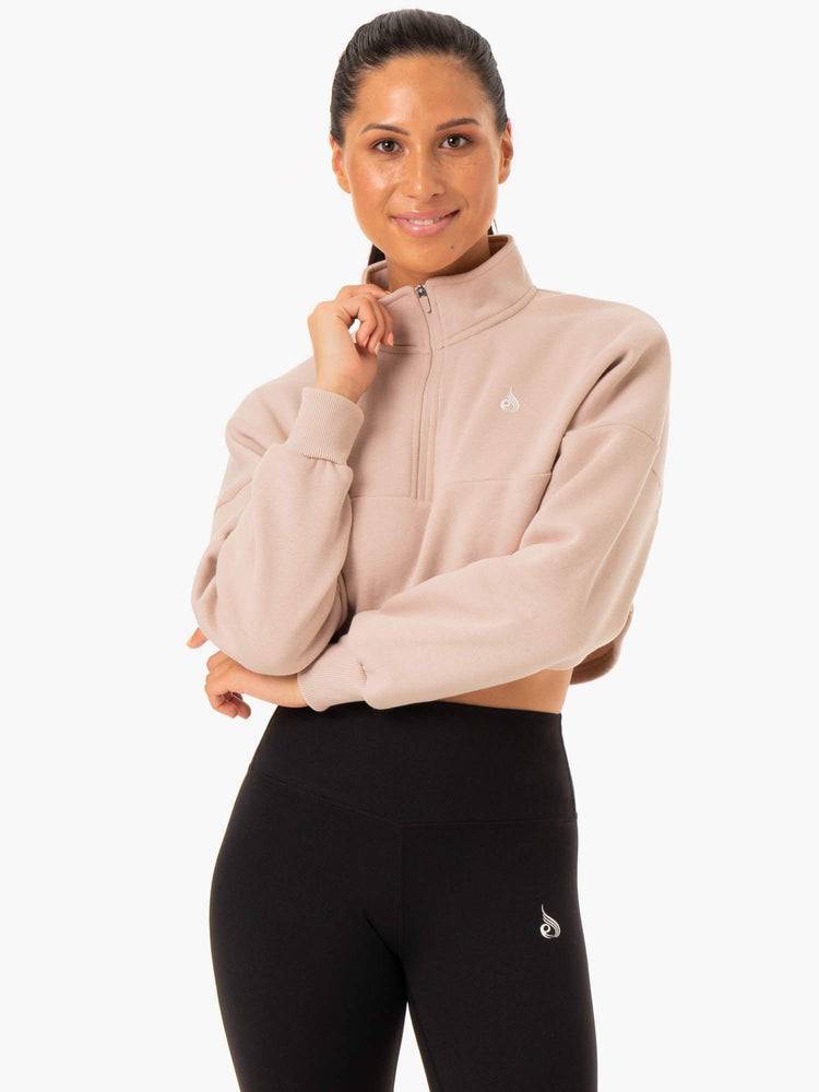 Bluzy Z Kapturem Damskie Ryderwear Women Hoodie Base Half Zip Jumper Głęboka Brązowe | PL2474IS