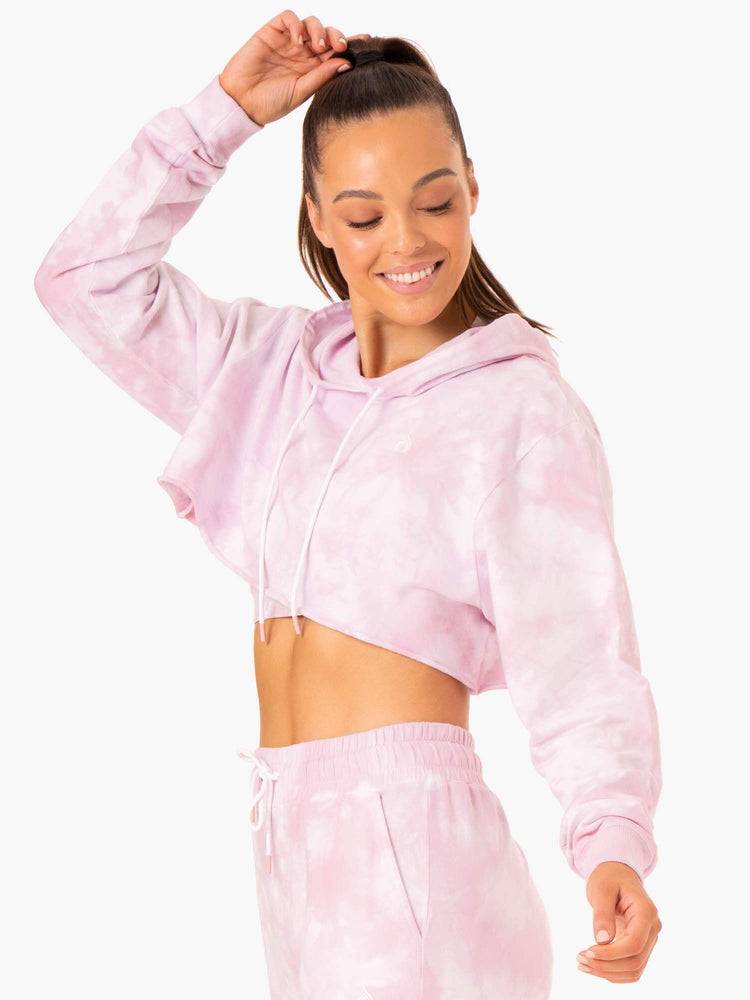 Bluzy Z Kapturem Damskie Ryderwear Women Hoodie Tie Dye Pullover Różowe | PL2476YU