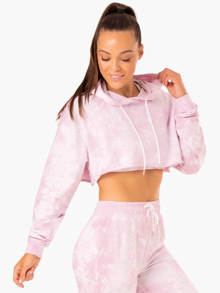 Bluzy Z Kapturem Damskie Ryderwear Women Hoodie Tie Dye Pullover Różowe | PL2476YU