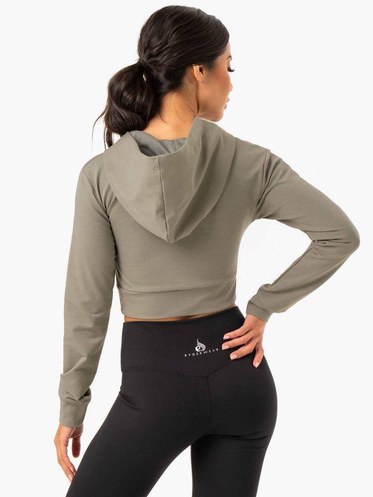 Bluzy Z Kapturem Damskie Ryderwear Women Hoodie Hybryd Fitted Khaki | PL2481QZ