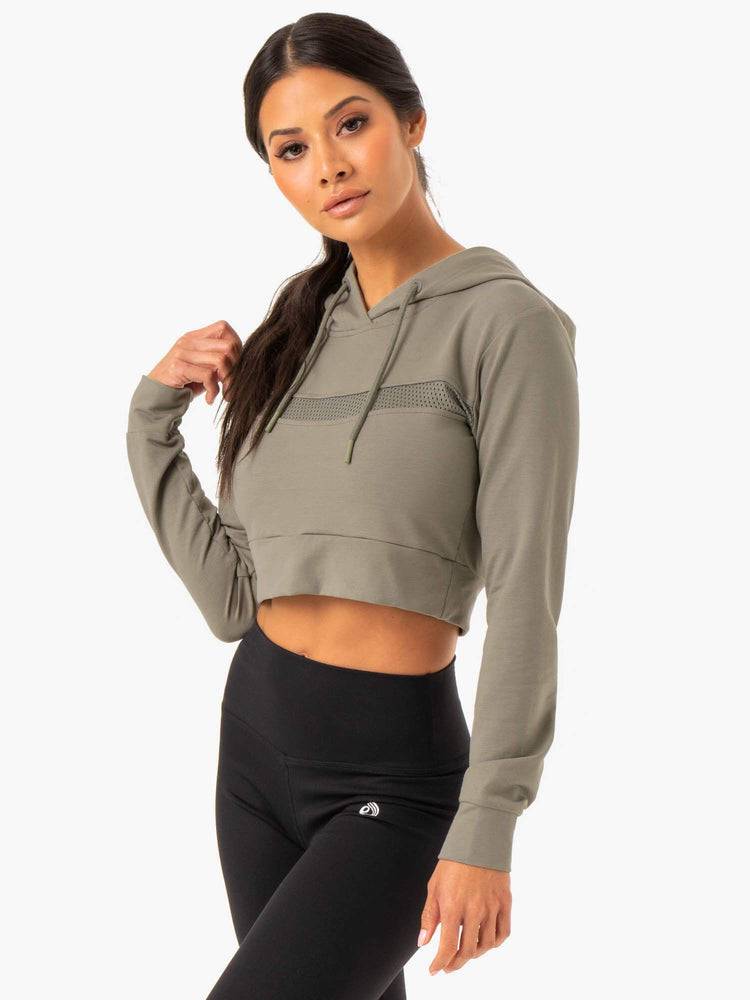 Bluzy Z Kapturem Damskie Ryderwear Women Hoodie Hybryd Fitted Khaki | PL2481QZ