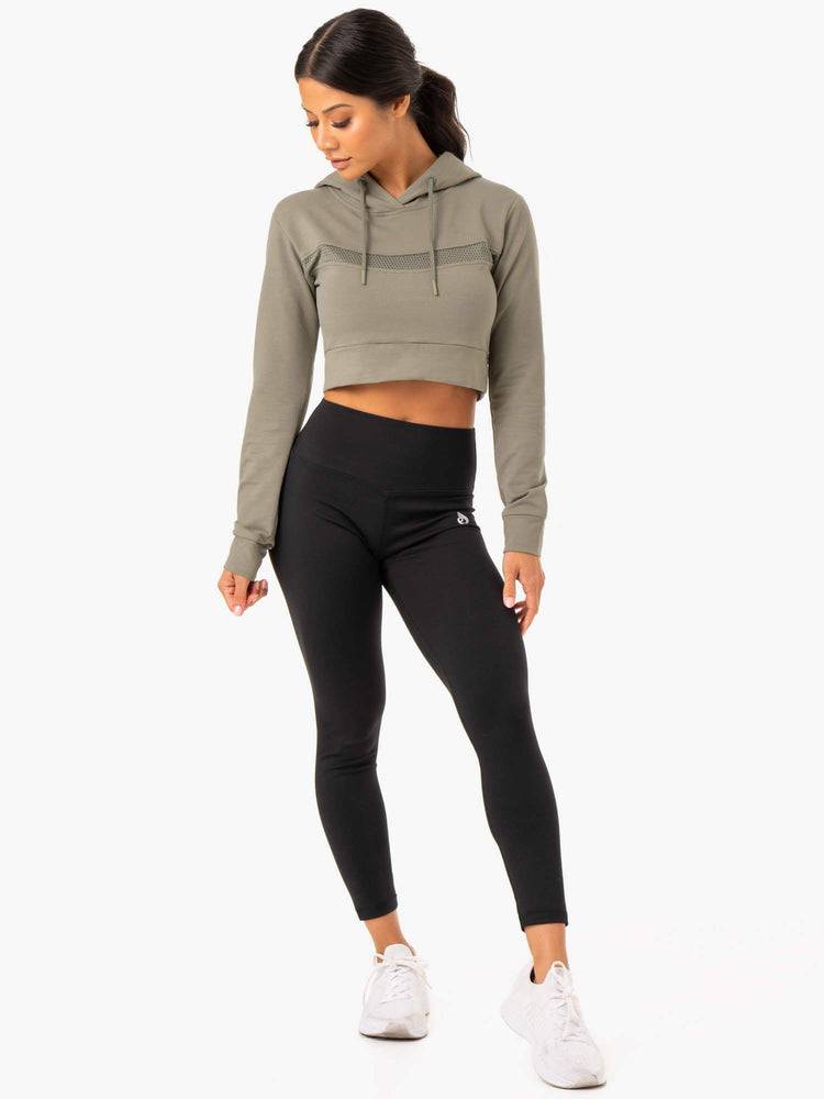 Bluzy Z Kapturem Damskie Ryderwear Women Hoodie Hybryd Fitted Khaki | PL2481QZ