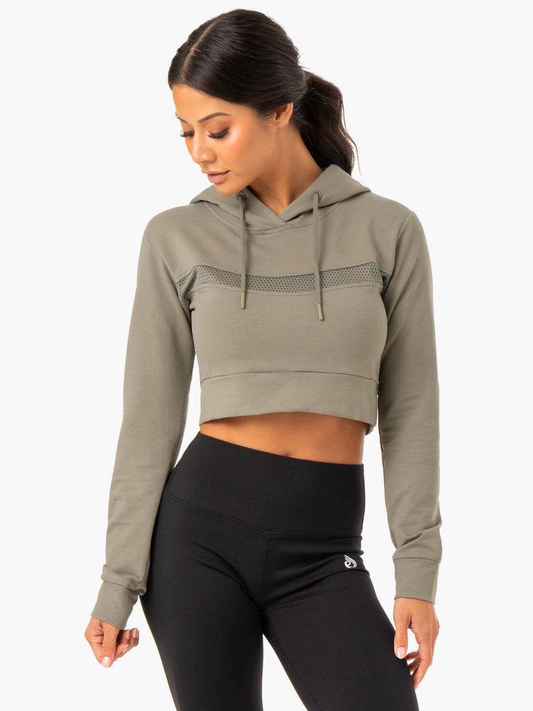 Bluzy Z Kapturem Damskie Ryderwear Women Hoodie Hybryd Fitted Khaki | PL2481QZ