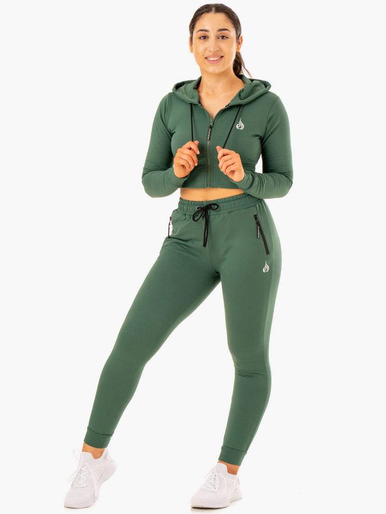 Bluzy Z Kapturem Damskie Ryderwear Women Hoodie Luxe Cropped Zip Zielone | PL2482MA