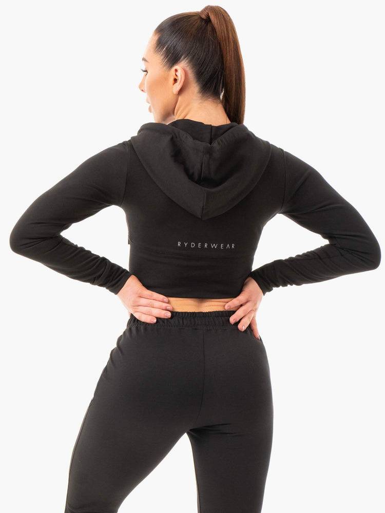 Bluzy Z Kapturem Damskie Ryderwear Women Hoodie Luxe Cropped Zip Czarne | PL2486CE