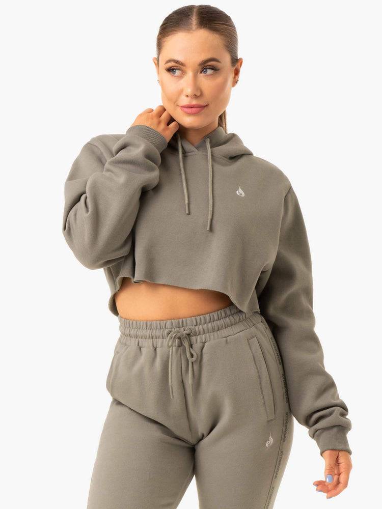 Bluzy Z Kapturem Damskie Ryderwear Women Hoodie Base Pullover Khaki | PL2487XF