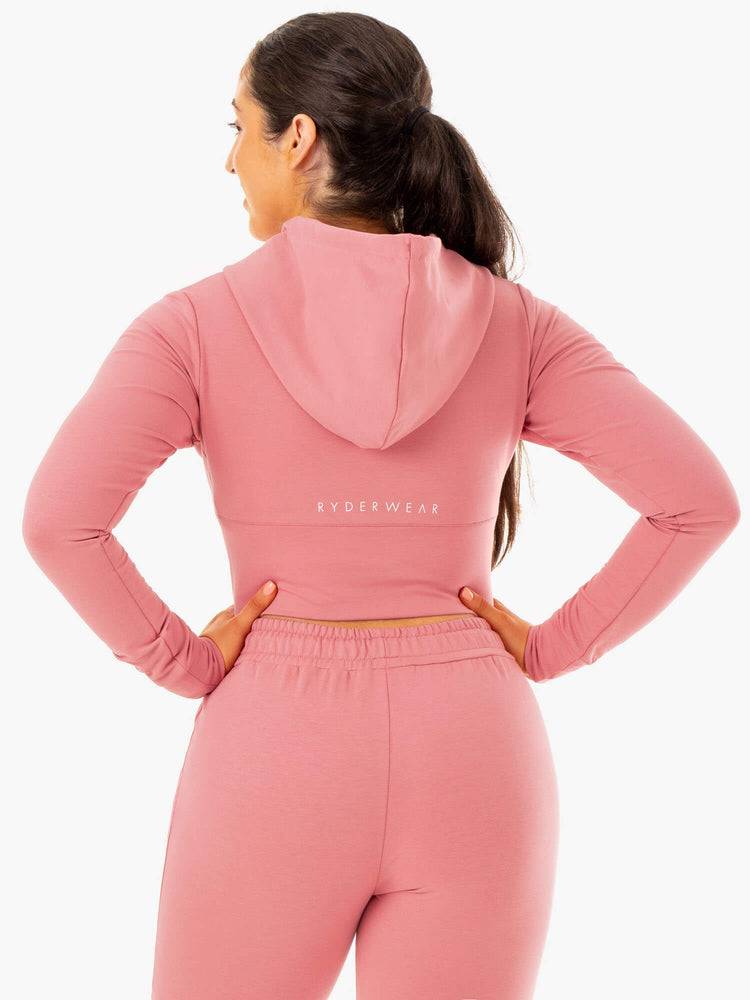 Bluzy Z Kapturem Damskie Ryderwear Women Hoodie Luxe Cropped Zip Morelowe Różowe | PL2489LH