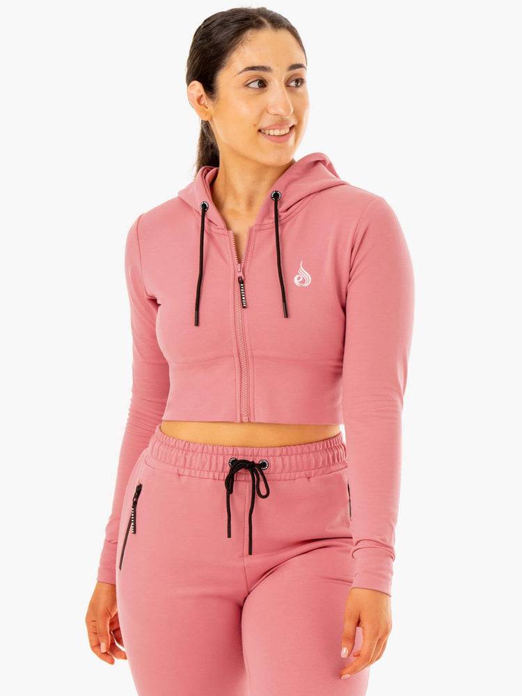 Bluzy Z Kapturem Damskie Ryderwear Women Hoodie Luxe Cropped Zip Morelowe Różowe | PL2489LH