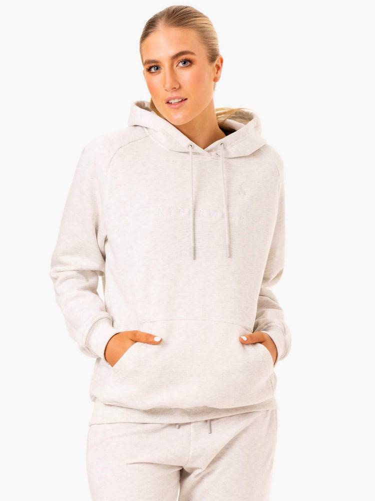 Bluzy Z Kapturem Damskie Ryderwear Women Hoodie Off Duty Fleece Białe Szare | PL2492HK