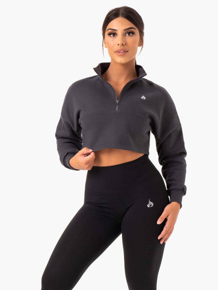 Bluzy Z Kapturem Damskie Ryderwear Women Hoodie Base Half Zip Jumper Szare | PL2501UT