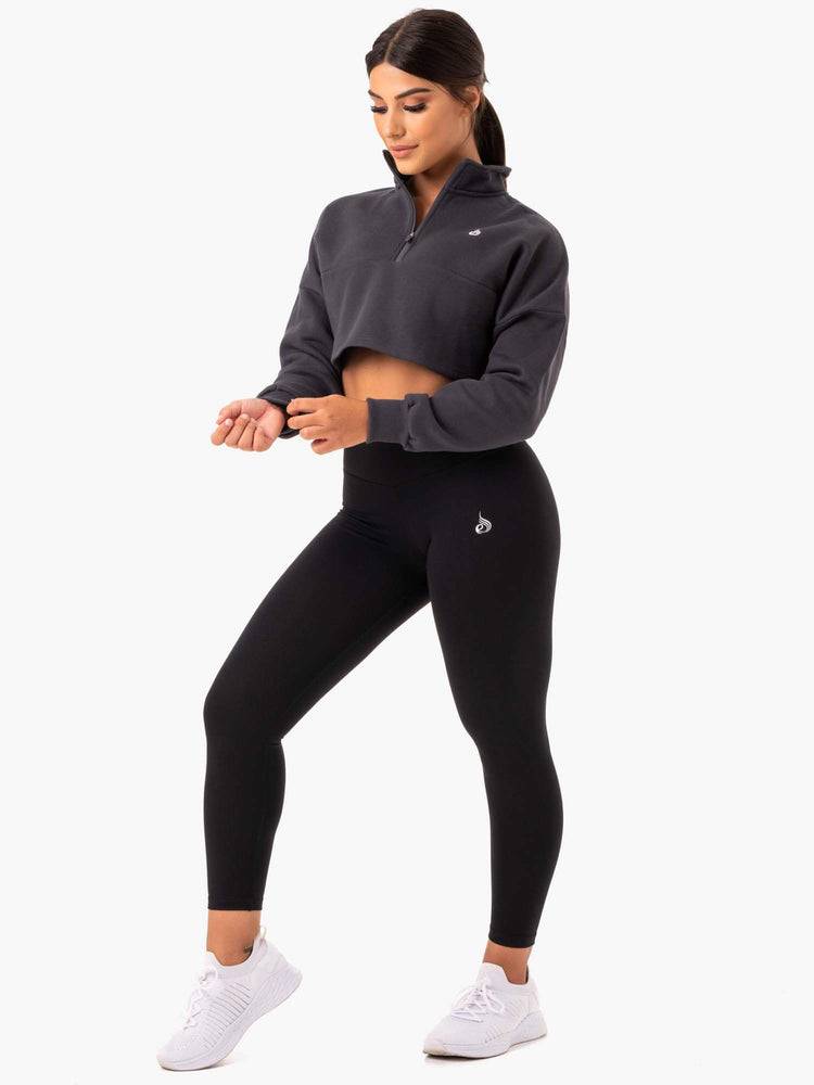 Bluzy Z Kapturem Damskie Ryderwear Women Hoodie Base Half Zip Jumper Szare | PL2501UT