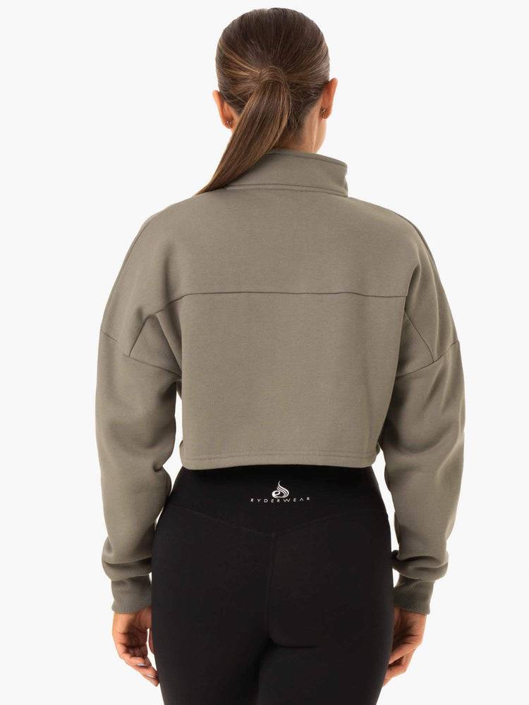 Bluzy Z Kapturem Damskie Ryderwear Women Hoodie Base Half Zip Jumper Khaki | PL2502YU