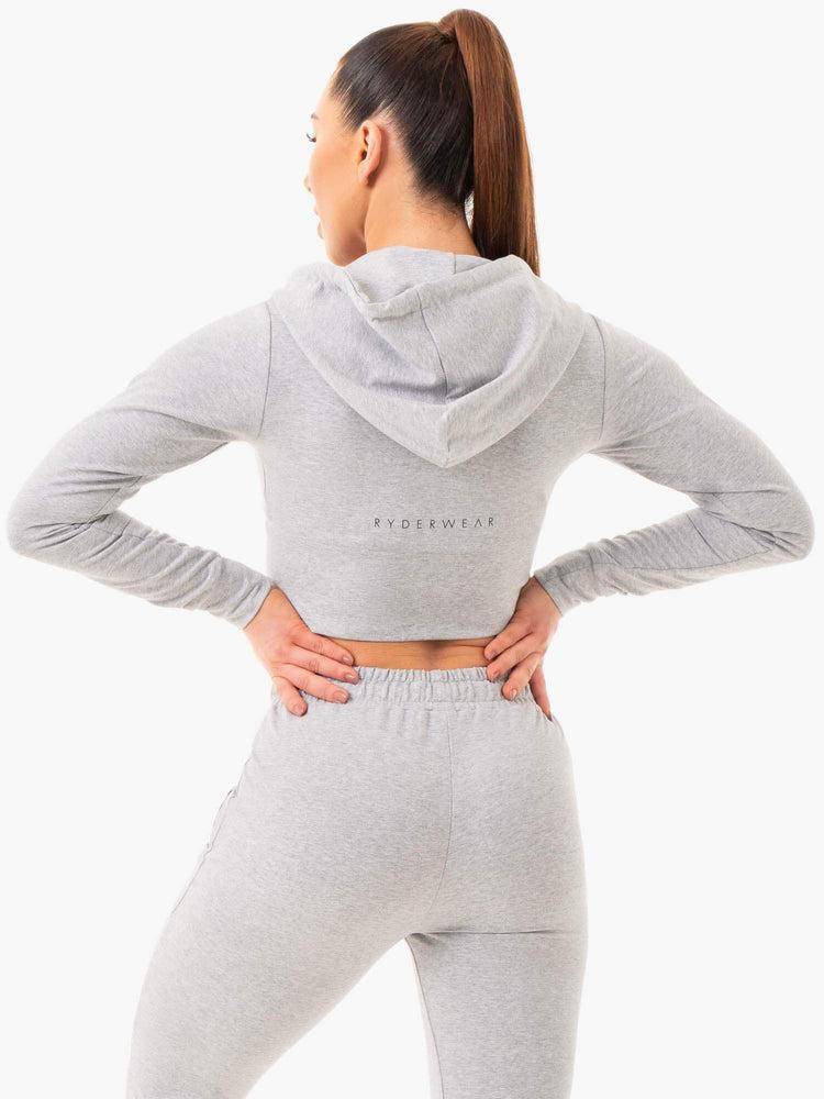 Bluzy Z Kapturem Damskie Ryderwear Women Hoodie Luxe Cropped Zip Szare | PL2503TV