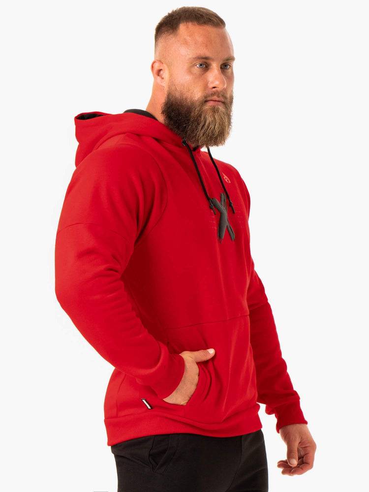 Bluzy Z Kapturem Męskie Ryderwear Men Hoodie RWXKG Fleece Czerwone | PL2663ZG