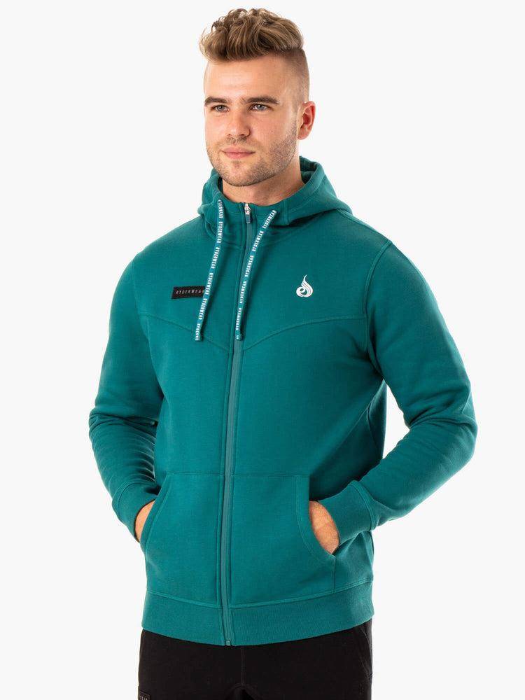 Bluzy Z Kapturem Męskie Ryderwear Men Hoodie Recharge Zip Up Turkusowe | PL2675IS