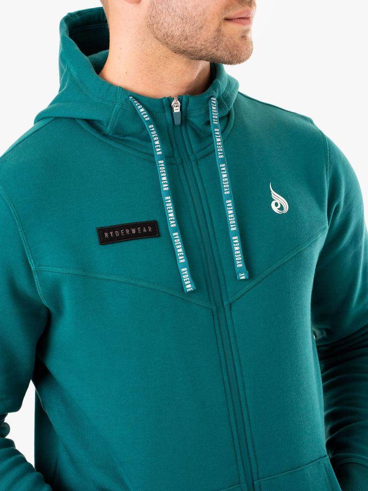 Bluzy Z Kapturem Męskie Ryderwear Men Hoodie Recharge Zip Up Turkusowe | PL2675IS