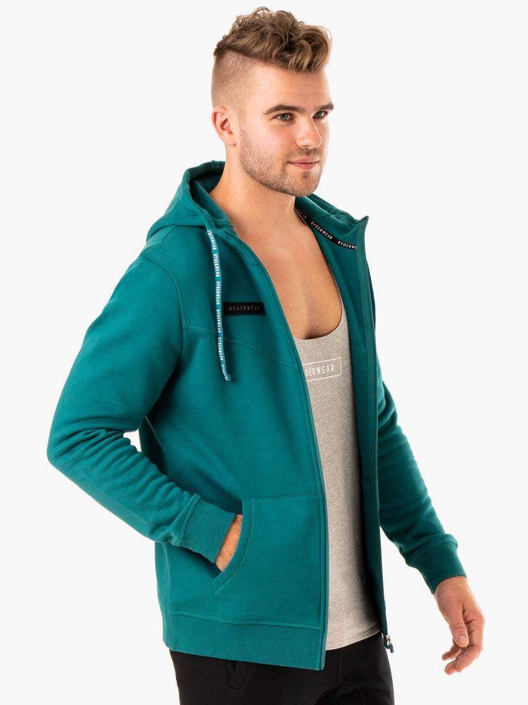 Bluzy Z Kapturem Męskie Ryderwear Men Hoodie Recharge Zip Up Turkusowe | PL2675IS