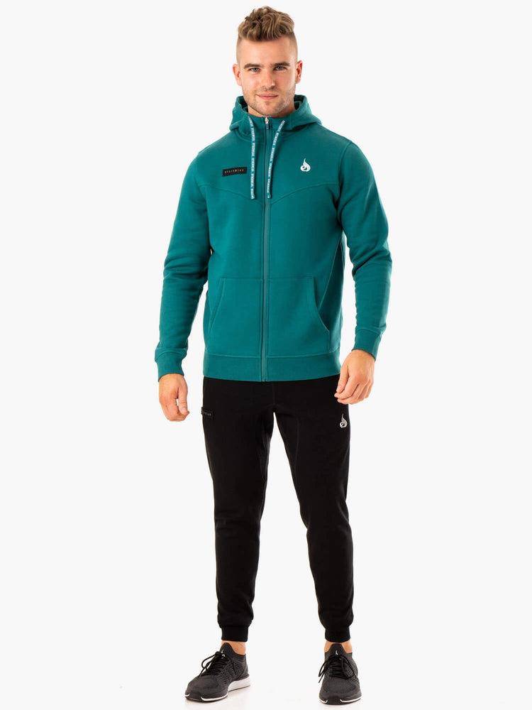 Bluzy Z Kapturem Męskie Ryderwear Men Hoodie Recharge Zip Up Turkusowe | PL2675IS