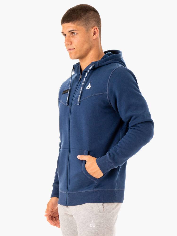 Bluzy Z Kapturem Męskie Ryderwear Men Hoodie Recharge Zip Up Niebieskie | PL2676UT