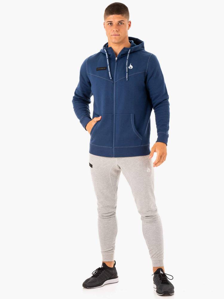 Bluzy Z Kapturem Męskie Ryderwear Men Hoodie Recharge Zip Up Niebieskie | PL2676UT