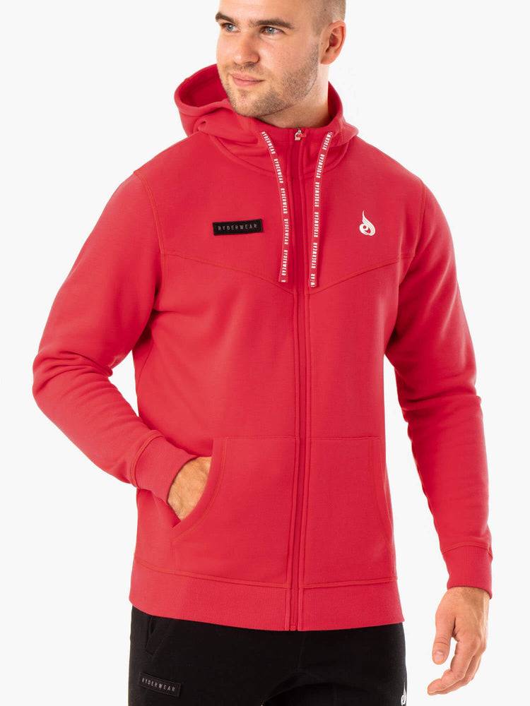 Bluzy Z Kapturem Męskie Ryderwear Men Hoodie Recharge Zip Up Czerwone | PL2677YU