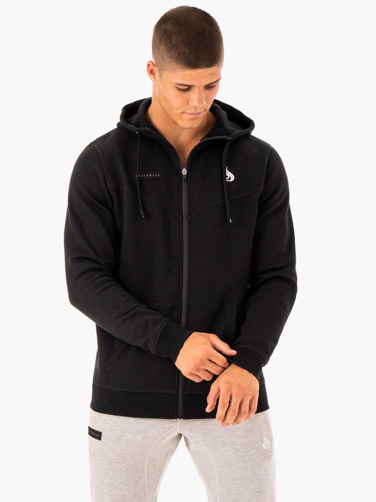 Bluzy Z Kapturem Męskie Ryderwear Men Hoodie Recharge Zip Up Czarne | PL2678TV