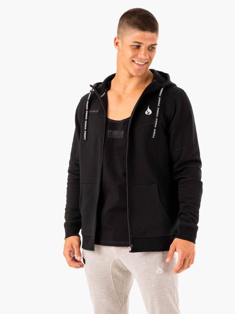 Bluzy Z Kapturem Męskie Ryderwear Men Hoodie Recharge Zip Up Czarne | PL2678TV