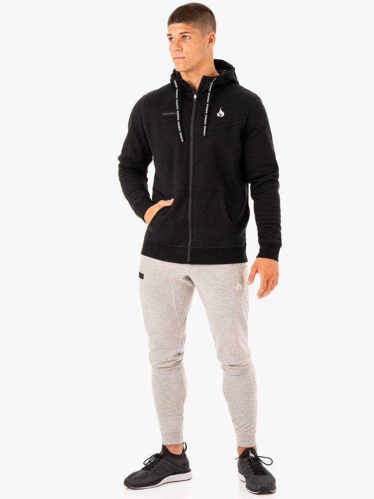 Bluzy Z Kapturem Męskie Ryderwear Men Hoodie Recharge Zip Up Czarne | PL2678TV