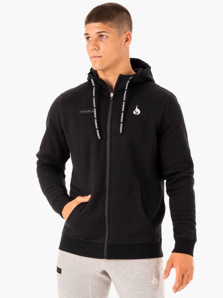 Bluzy Z Kapturem Męskie Ryderwear Men Hoodie Recharge Zip Up Czarne | PL2678TV