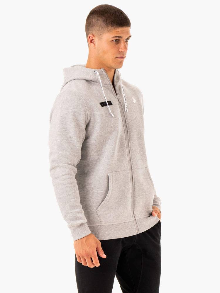 Bluzy Z Kapturem Męskie Ryderwear Men Hoodie Recharge Zip Up Szare | PL2679RW