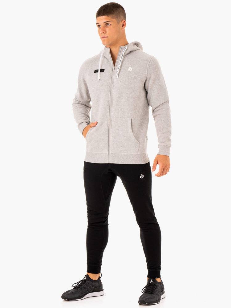 Bluzy Z Kapturem Męskie Ryderwear Men Hoodie Recharge Zip Up Szare | PL2679RW