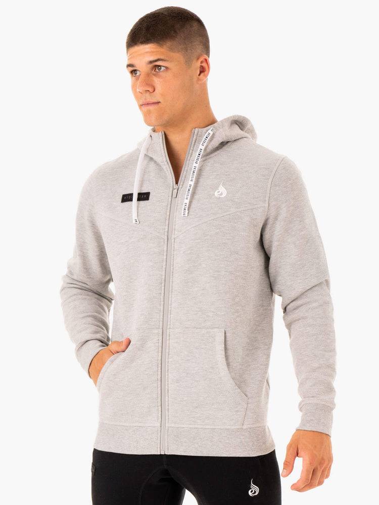 Bluzy Z Kapturem Męskie Ryderwear Men Hoodie Recharge Zip Up Szare | PL2679RW