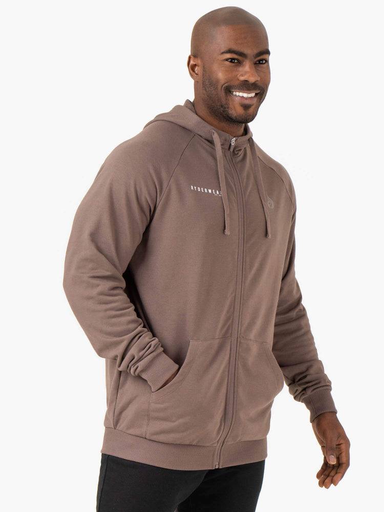 Bluzy Z Kapturem Męskie Ryderwear Men Hoodie Pursuit Zip Up Szare Brązowe | PL2680EX