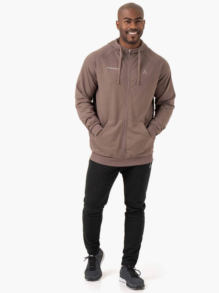 Bluzy Z Kapturem Męskie Ryderwear Men Hoodie Pursuit Zip Up Szare Brązowe | PL2680EX