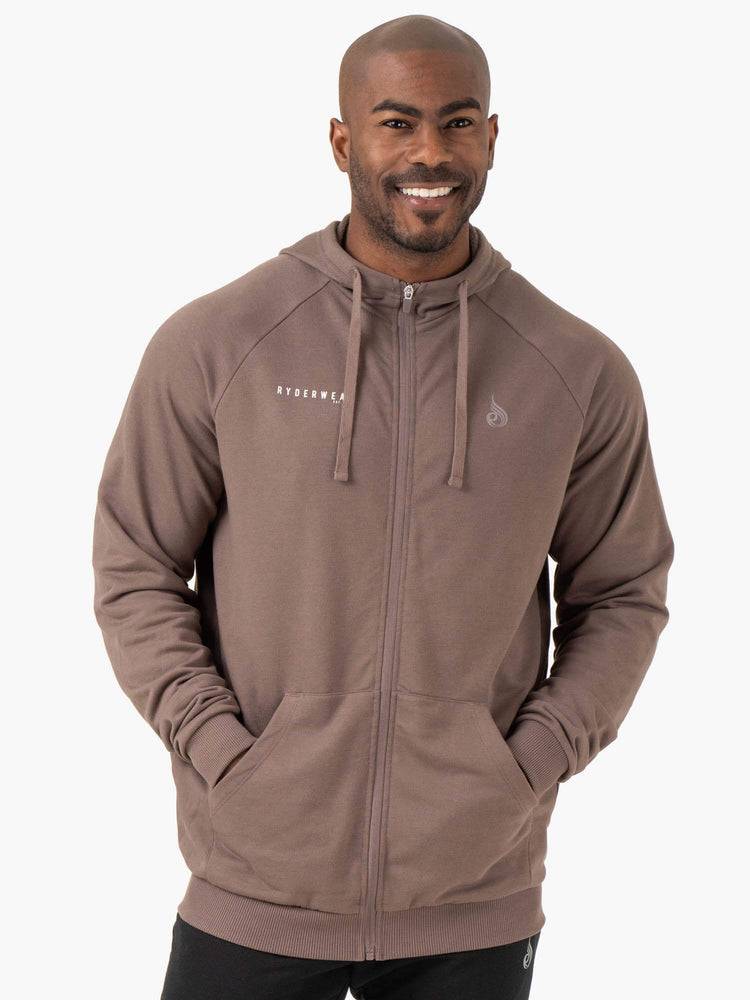 Bluzy Z Kapturem Męskie Ryderwear Men Hoodie Pursuit Zip Up Szare Brązowe | PL2680EX